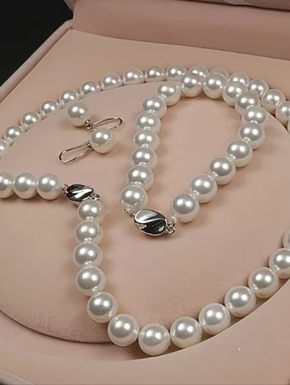 Classic White Pearl Necklace and Earrings Set